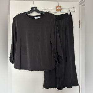 Oak + Fort Charcoal Grey 2-Piece Set Size S Modal Blend Blouse & Wide Leg Pants